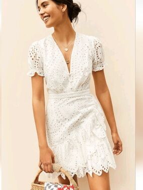 Yumi Kim Be The One Dress in Riviera White Eyelet Ruffle S Small Cotton Classic